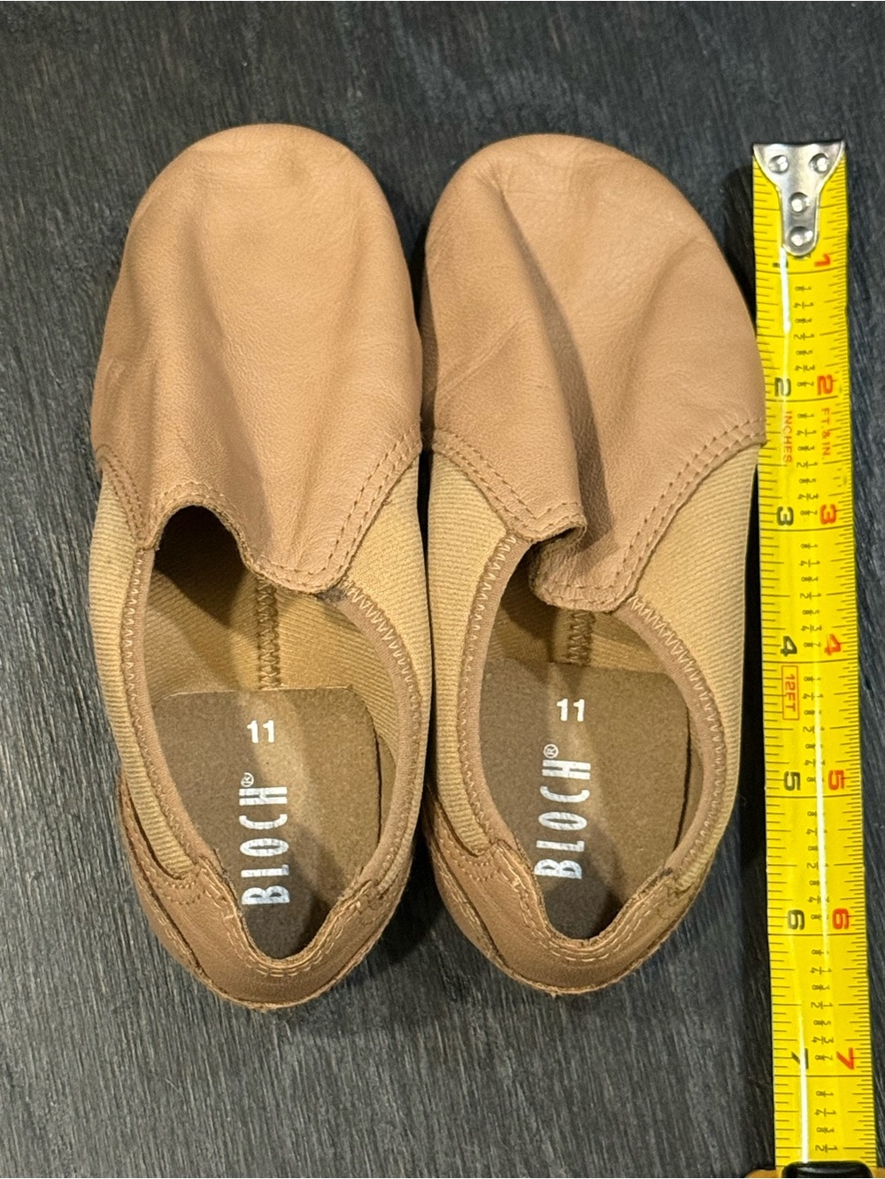 Bloch Neo-Flex Slip On Tan Leather Jazz Shoes Girl Size 11